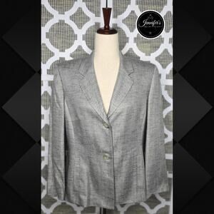 Rena Rowan Gray & Black Rayon Silk Wool Polyester Tweed Blazer Size 12